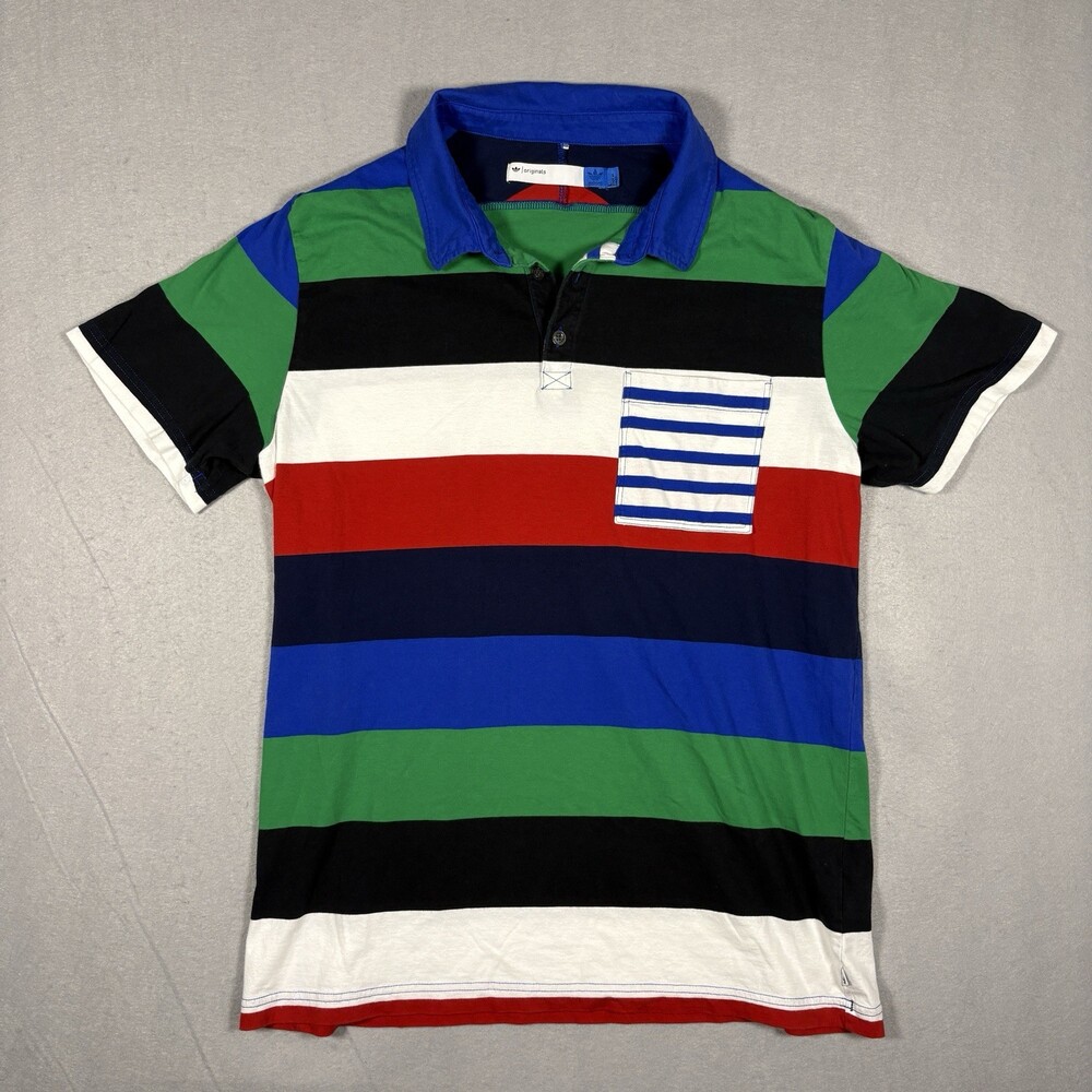 Adidas Originals Polo Multi Stripe Short Sleeve Shirt Size Large